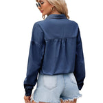 Button up long sleeve denim jacket - runwayfashionista.com