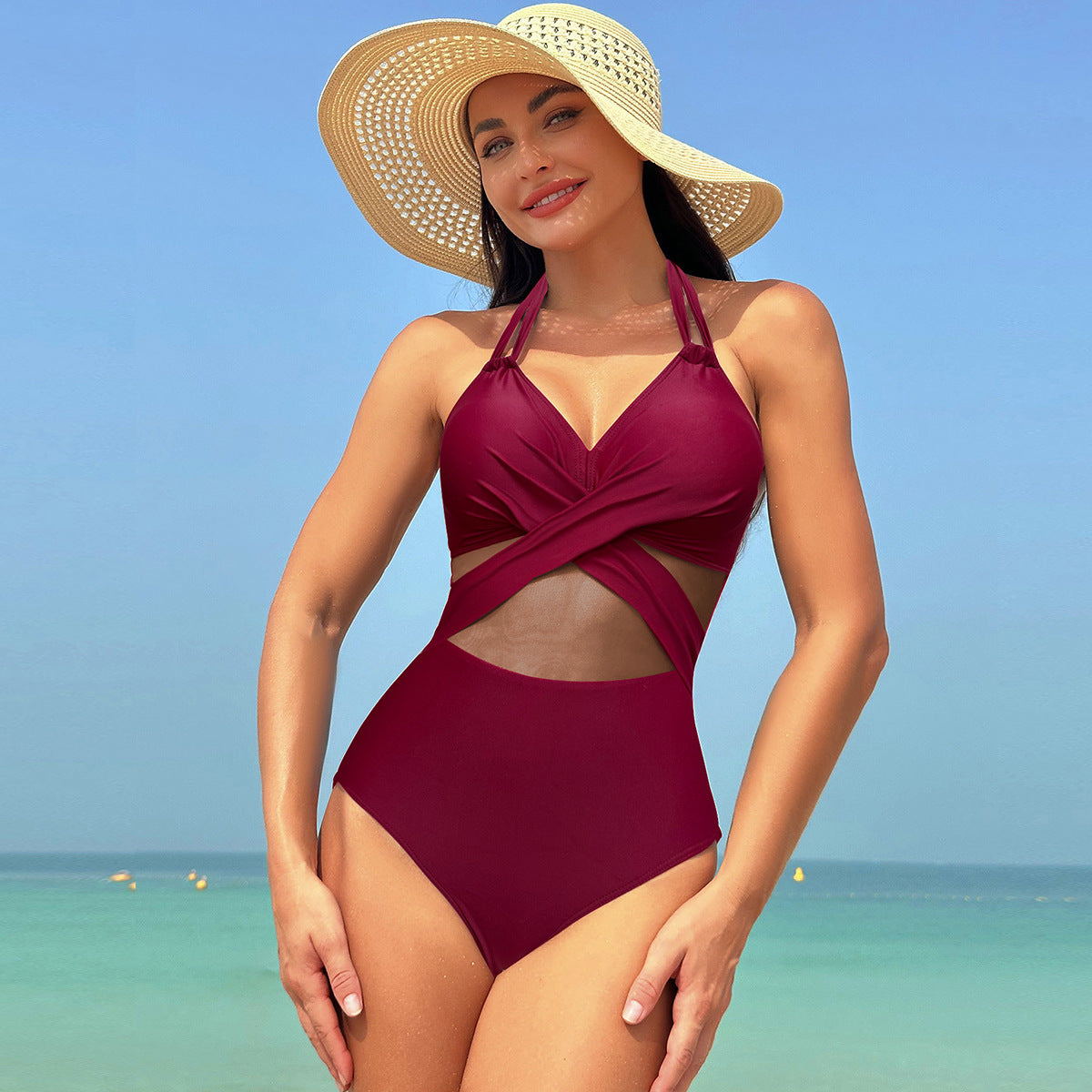 Halter-neck One-piece Cross-strap Design