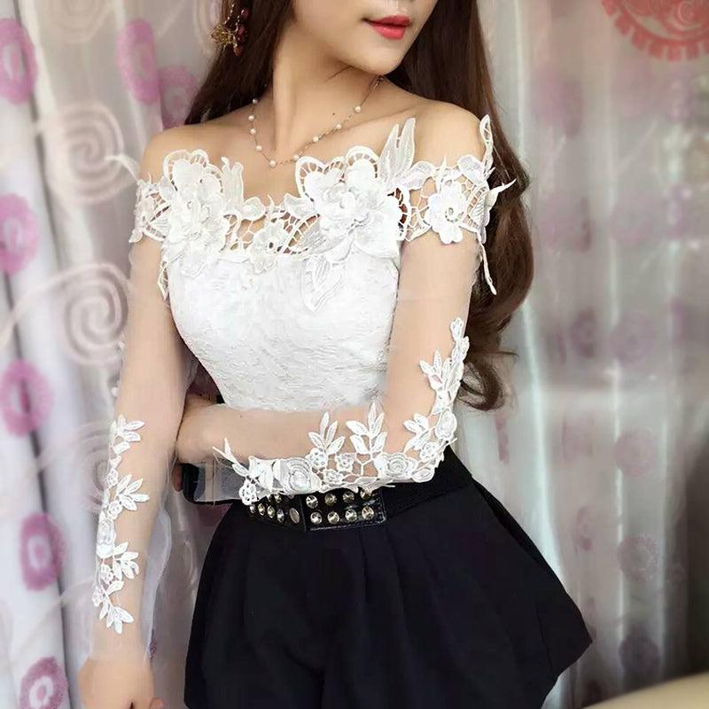 Lace Top Sexy Diagonal Neck Off Shoulder - runwayfashionista.com