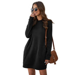 Long Sleeve Crew Neck Sweater Dress - black