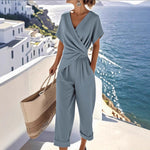 Casual Pleated Irregular Top And Pants Set - blue