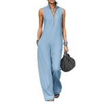 Stand-up Collar Jumpsuit With Pockets - blue