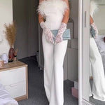 Elegant White Off-Shoulder Jumpsuit With Feather Accents