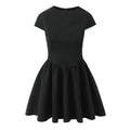 Round neck short sleeved A-line fluffy skirt Mini Dress