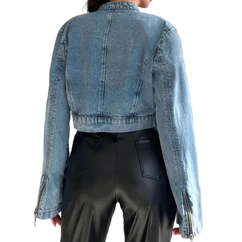 Cropped Denim Moto Jacket
