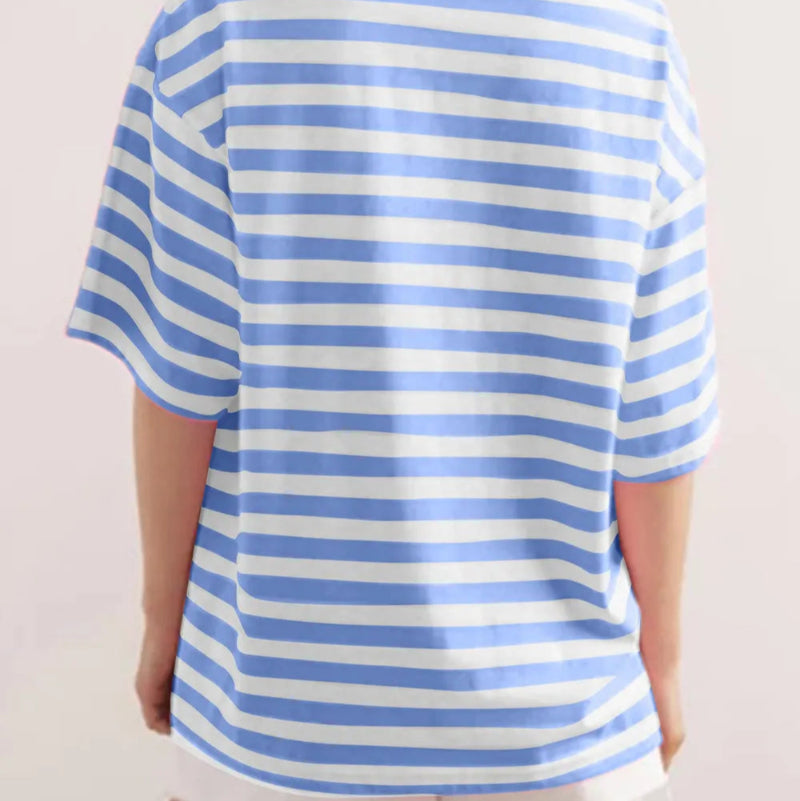 Casual Striped Quarter Sleeve T - Shirt - runwayfashionista.com
