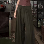 Military Green High Waist Wide-Leg Draped Pants