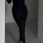 Black Bodycon Midi Dress With Rhinestone Chain Detail And Mesh Sleeves
