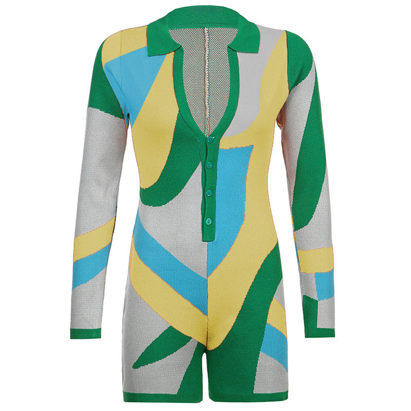 Color Block Stitching Long Sleeve Rompers - runwayfashionista.com