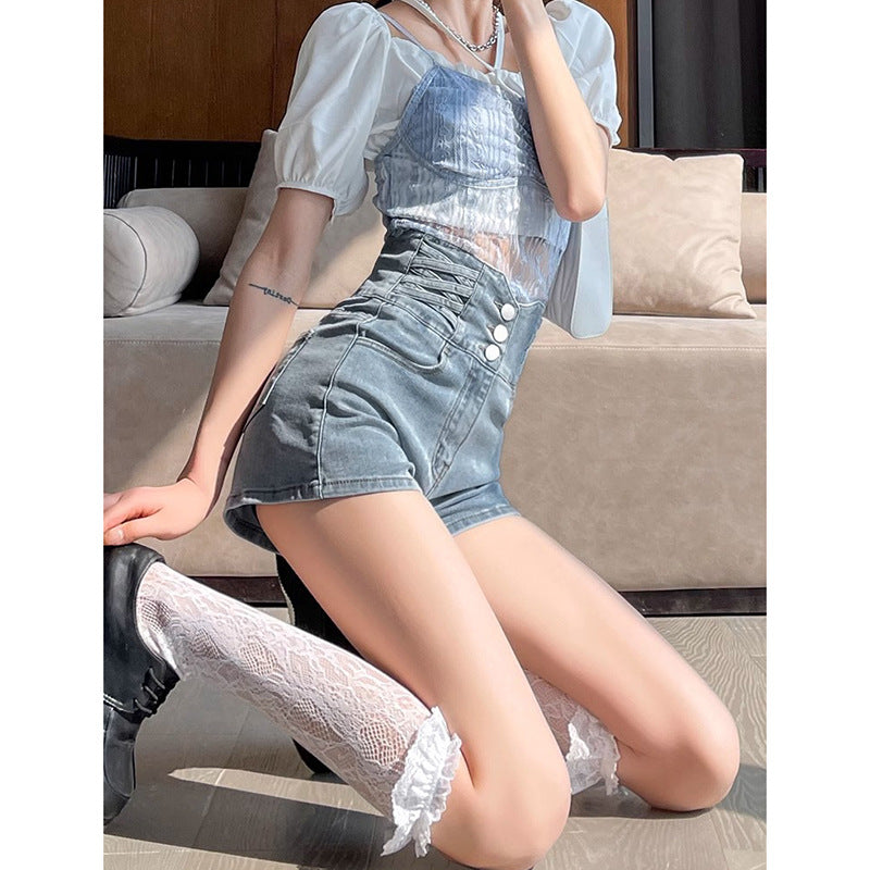 Casual Buttoned Denim A-Line Shorts
