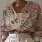 Embroidered Sequin Cropped Bomber Jacket