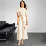 Chic Apricot High-Waist Satin Jumpsuit