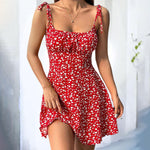 Floral Spaghetti Strap Sleeveless Tie Shoulder Ruffle Summer Boho Mini Dresses