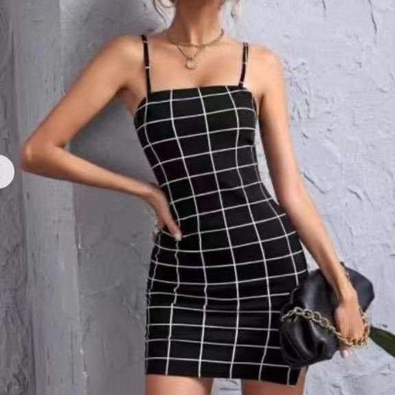 Retro Plaid Sexy Spaghetti Strap Bodycon Mini Dresses