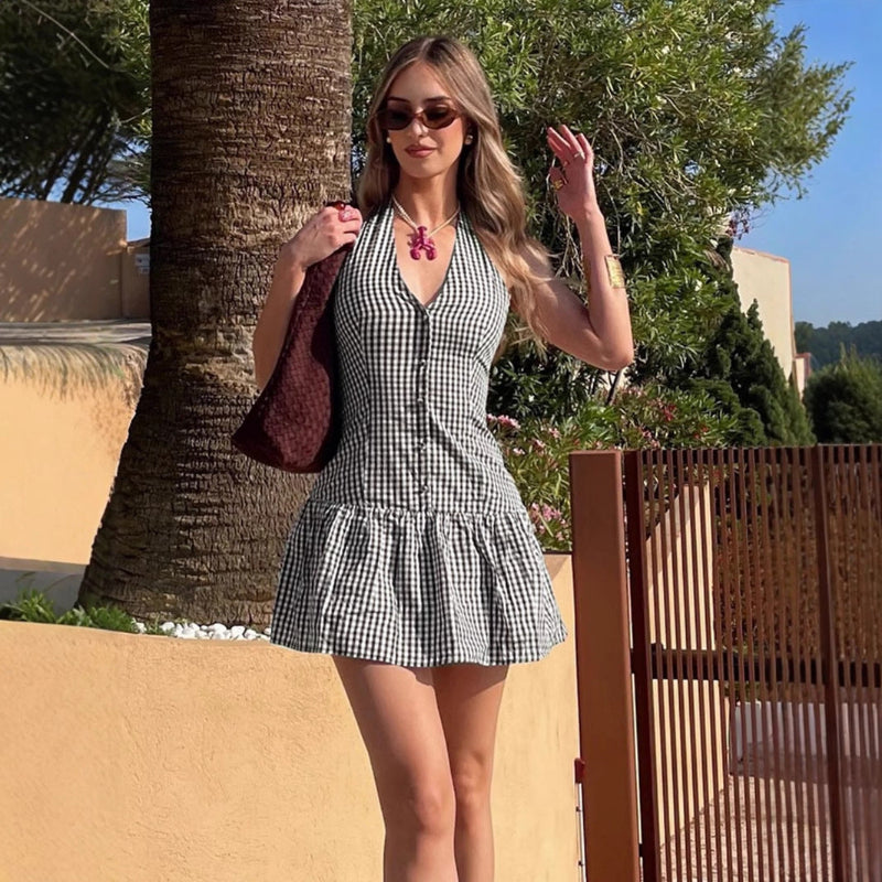 Elegant Off-the-Shoulder Plaid Mini Dress