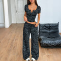 Short Sleeve Wide Leg Long Pants Set