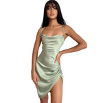 Satin Ruched Strappy Mini Dress - green