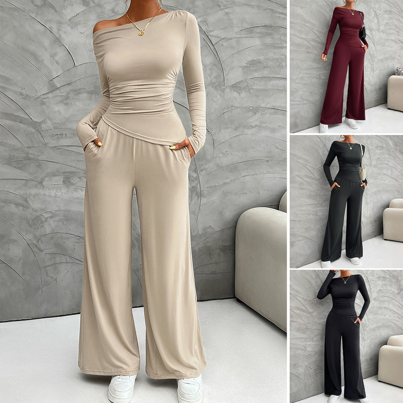 Long Sleeved Top and Wide Leg Pants Set