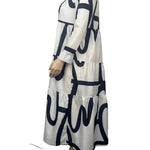 Black and White Abstract Print Tiered Maxi Dress