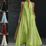 V-neck A-line Maxi Dress- light green
