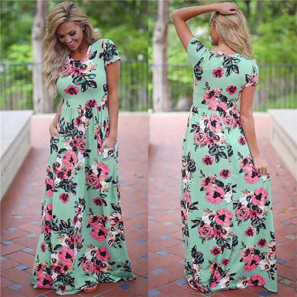 Floral Print Boho Evening Maxi Dress - runwayfashionista.com