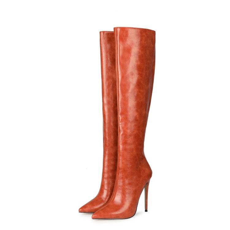 High Heels Round Toe Back Zipper Boots - runwayfashionista.com