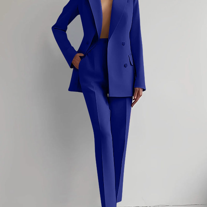 Single-breasted Jacket Top And Slim Fit Trousers Suit - blue
