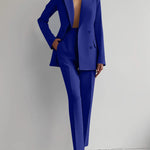 Single-breasted Jacket Top And Slim Fit Trousers Suit - blue