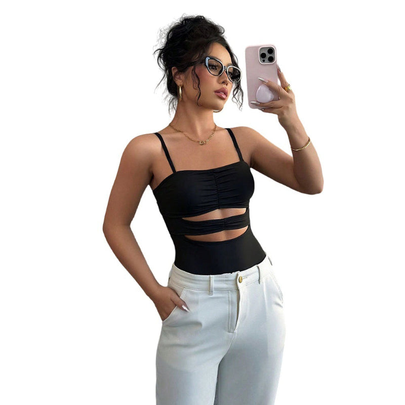 Figure-Flattering Black Slim Fit Top with Waist Detail | Casual & Chic - runwayfashionista.com