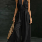 V-neck Halter Jumpsuit - Black