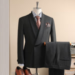 Men's Shawl Lapel Single-Button Structured Blazer & Flat-Front Cuffed Trousers Formal Two-Piece Suit Set