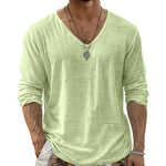 Men's Textured V-Neck Long Sleeve Top - green