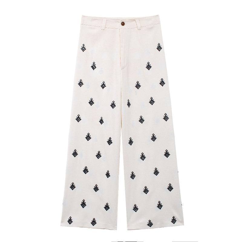 Embroidered Wide Leg Pants Set