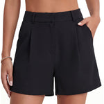 Pleated High-Waist Tailored Shorts- black