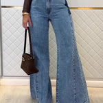 Trendy Light Blue High - Waisted Flared Jeans