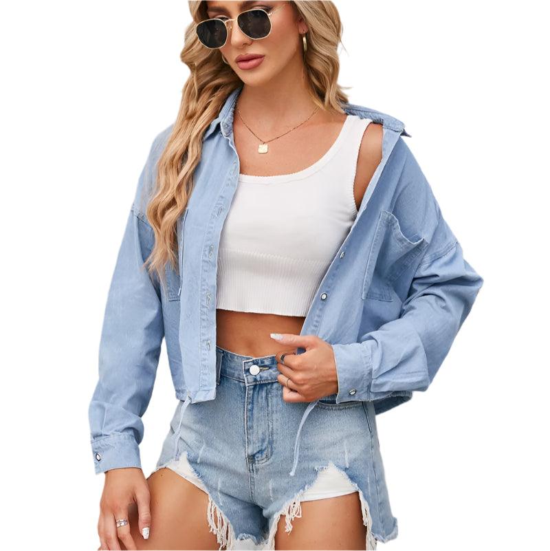 Button up long sleeve denim jacket - runwayfashionista.com