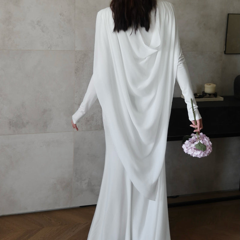 White Draped Knot-back Maxi Dress