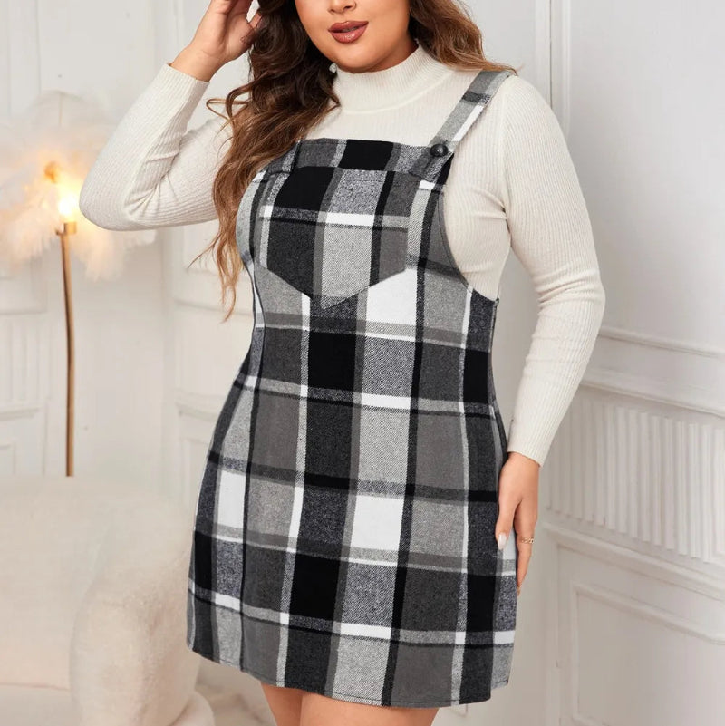 Edgy Plus Size Plaid Overall Mini Dress