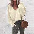 Sweater V-neck Long sleeved Loose Pullover - runwayfashionista.com