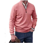 Zipper Stand Collar Knitted Sweater -pink