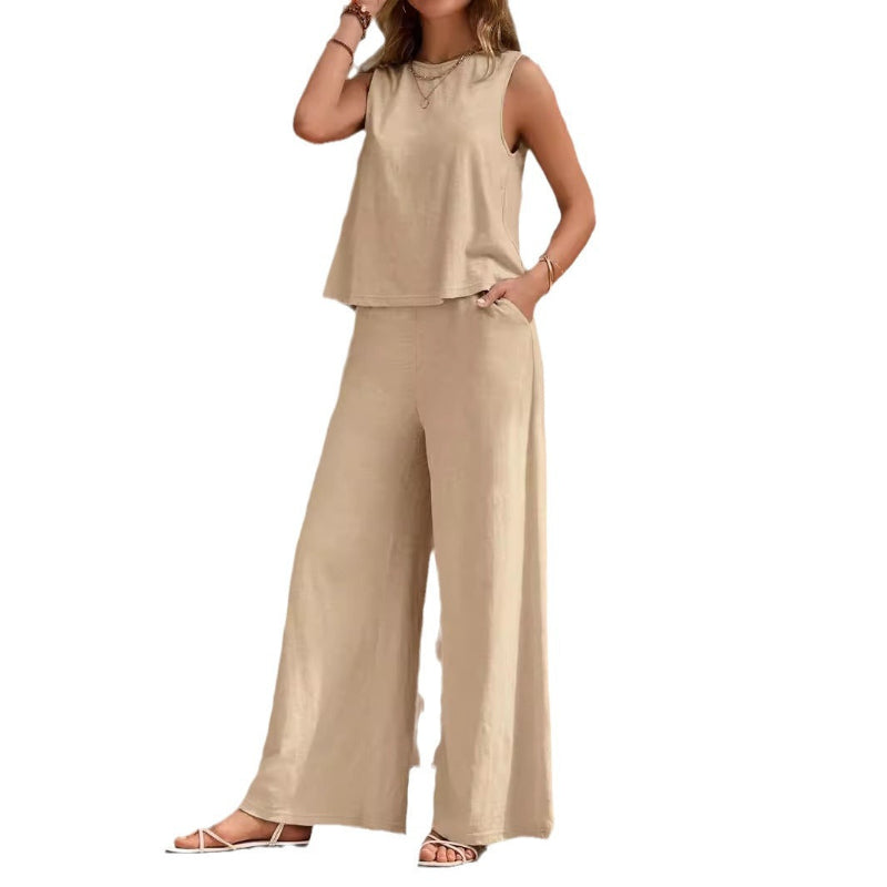 Elegant Casual Loose Pants Sets - khaki