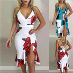 Printed V-Neck Split Midi Dress