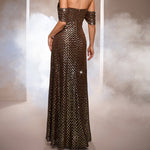 Sleeveless Off-the-shoulder Bodycon Sequined A-line Evening Gown
