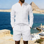 Casual Linen Shirt And Shorts Set - white