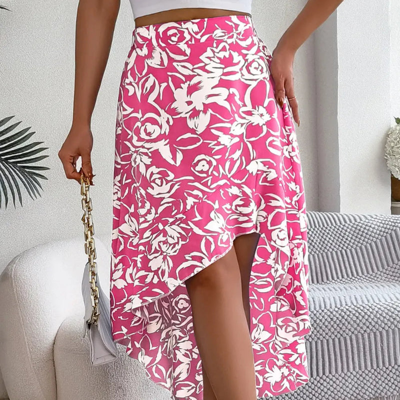 High-Low Printed High Waist Skirt