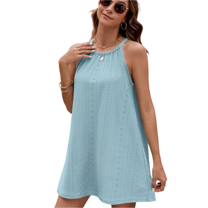 Eyelet sleeveless mini dress - runwayfashionista.com