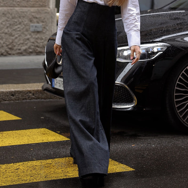 Elegant High-waist Wide-leg Jeans - denim