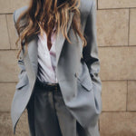 Grey Single-button Blazer & Wide-leg Pants Suit