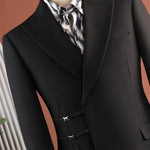 Black Peak Lapel Side Buckle 2 Piece Suit Set Gurkha Trousers