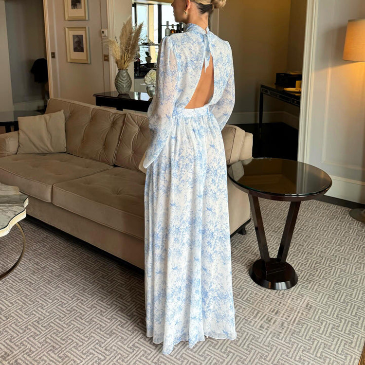 Floral Print High Neck Long Sleeve Maxi Dress